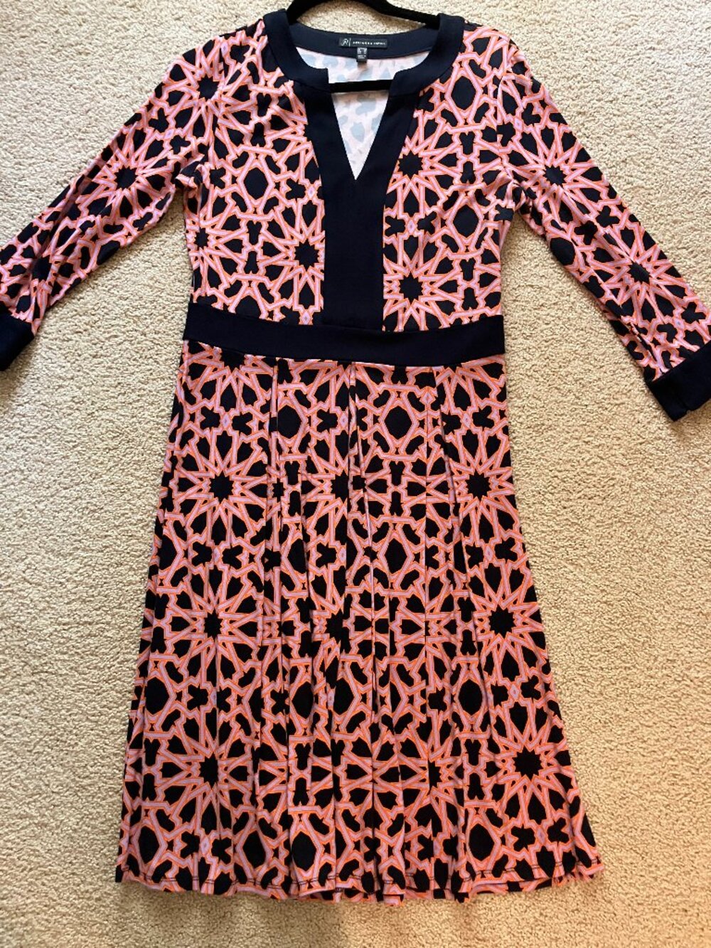 Adrianna Papell Dress, Size 6, Navy/Coral/Purple Geometric Design